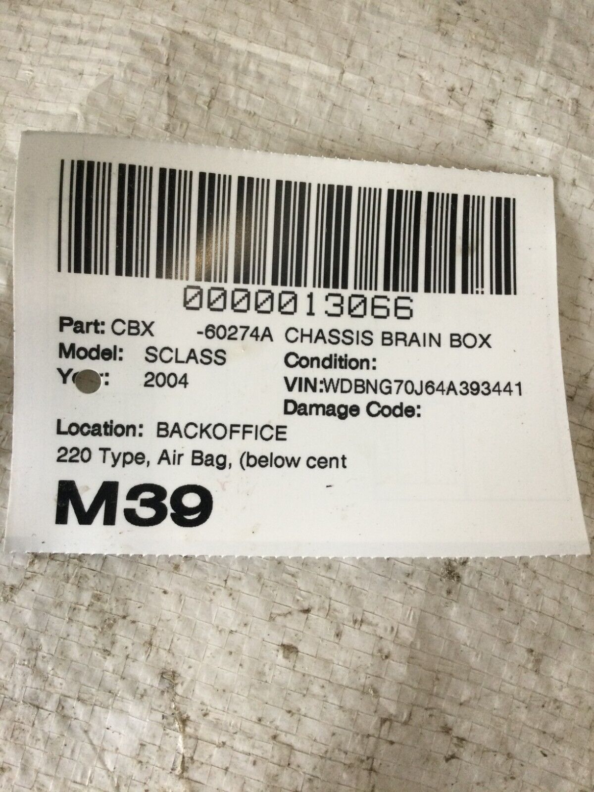 2004 Mercedes Benz S430 SRS Sensor Module OEM 028500143