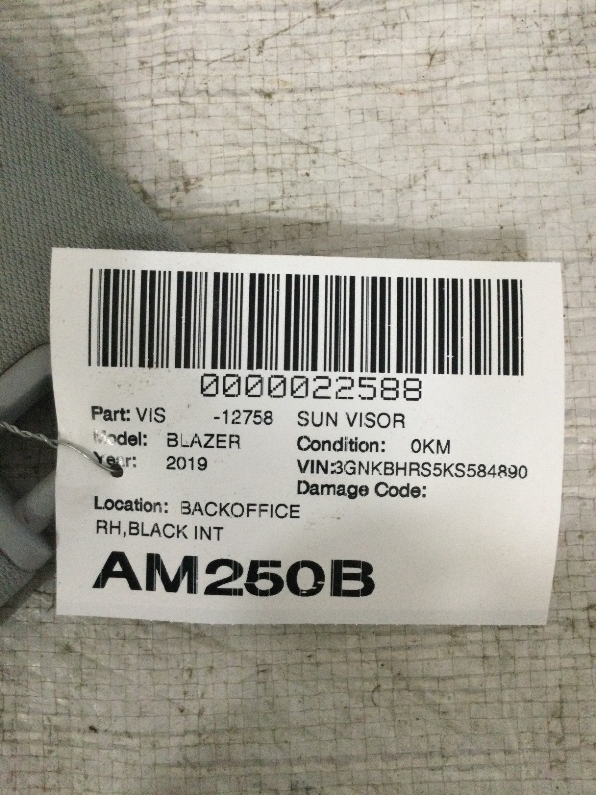 2019-2022 Chevrolet Blazer Right Passenger Sun Visor OEM 13591872