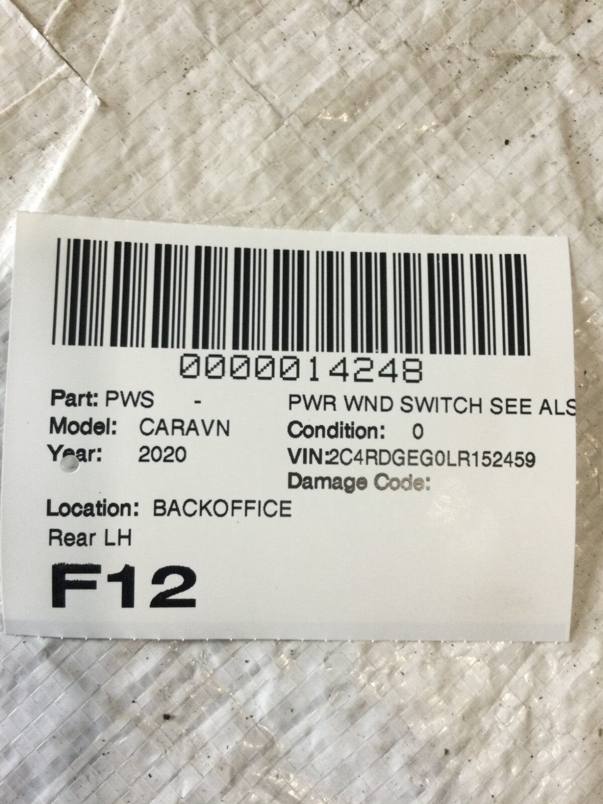 2020 Dodge Grand Caravan Driver Left Rear Power Window Switch 10105396 OEM