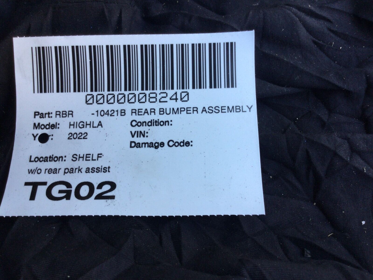 2022 Toyota Highlander Rear Bumper Assembly OEM