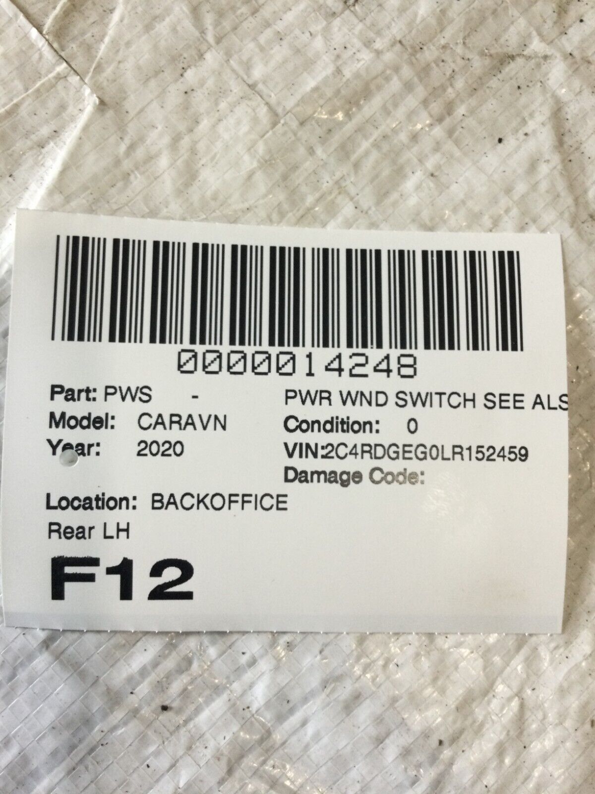 2020 Dodge Grand Caravan Driver Left Rear Power Window Switch 10105396 OEM