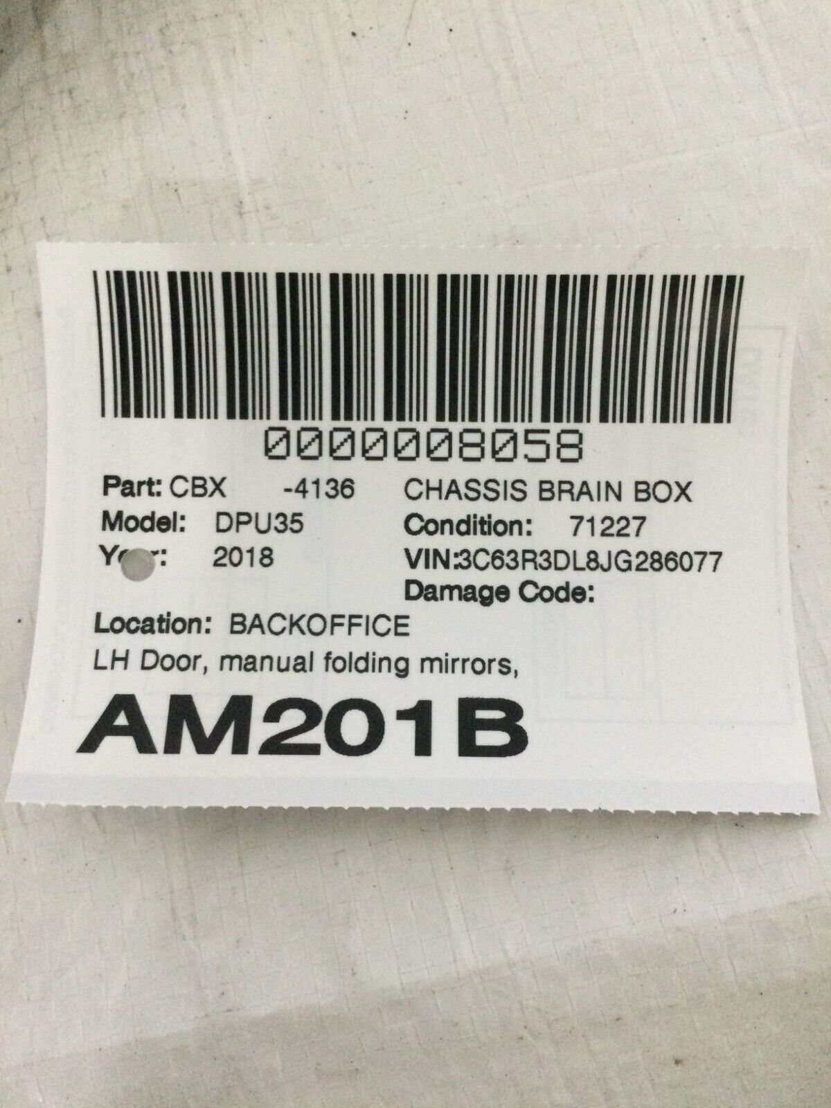 68225101AC 2018 Ram 3500 Front Left Door Module OEM LH