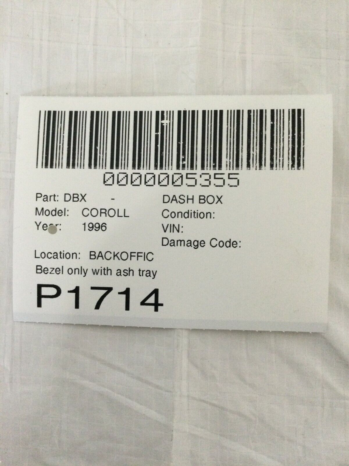 1994-1996 Toyota Corolla 55413-02010 Dash Ash Tray/Lighter Bezel Trim Black OEM