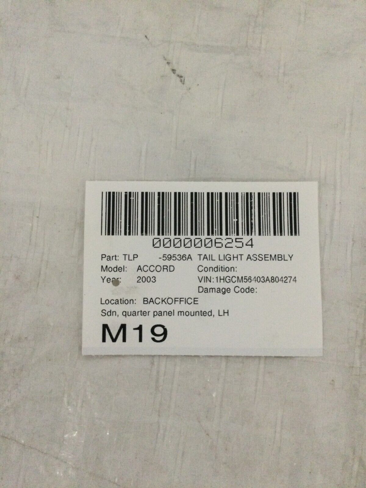 2003-2005 Honda Accord Sedan Left Rear Driver Side Tail Light Assembly OEM LH