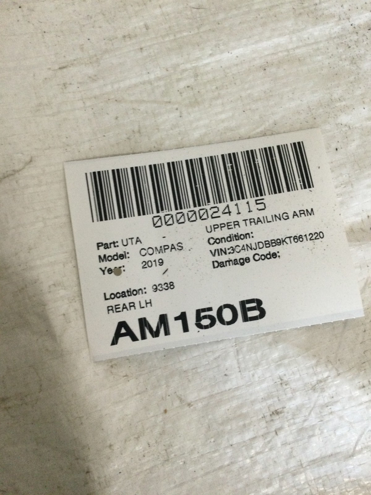 2019 Jeep Compass Rear Left Upper Control Arm/Wishbone OEM 00519471290