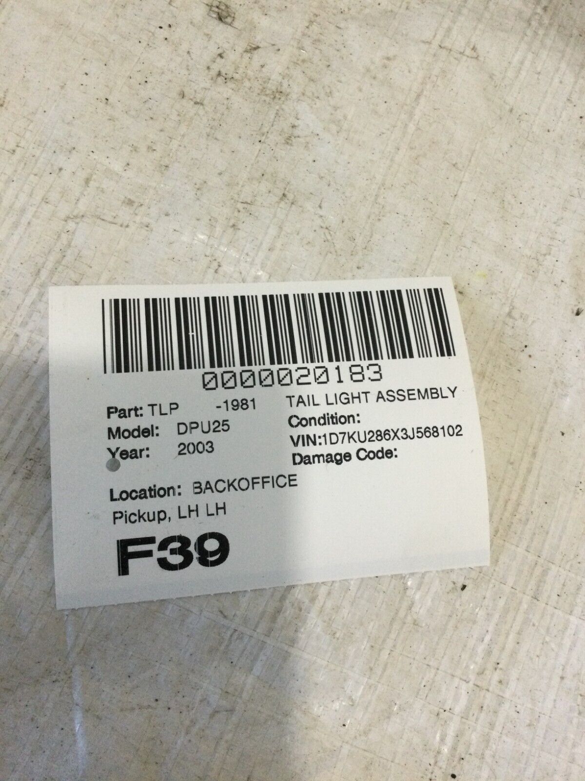 2003-2006 Dodge Ram 2500 Left Rear Tail Light Lamp OEM 55077343AB