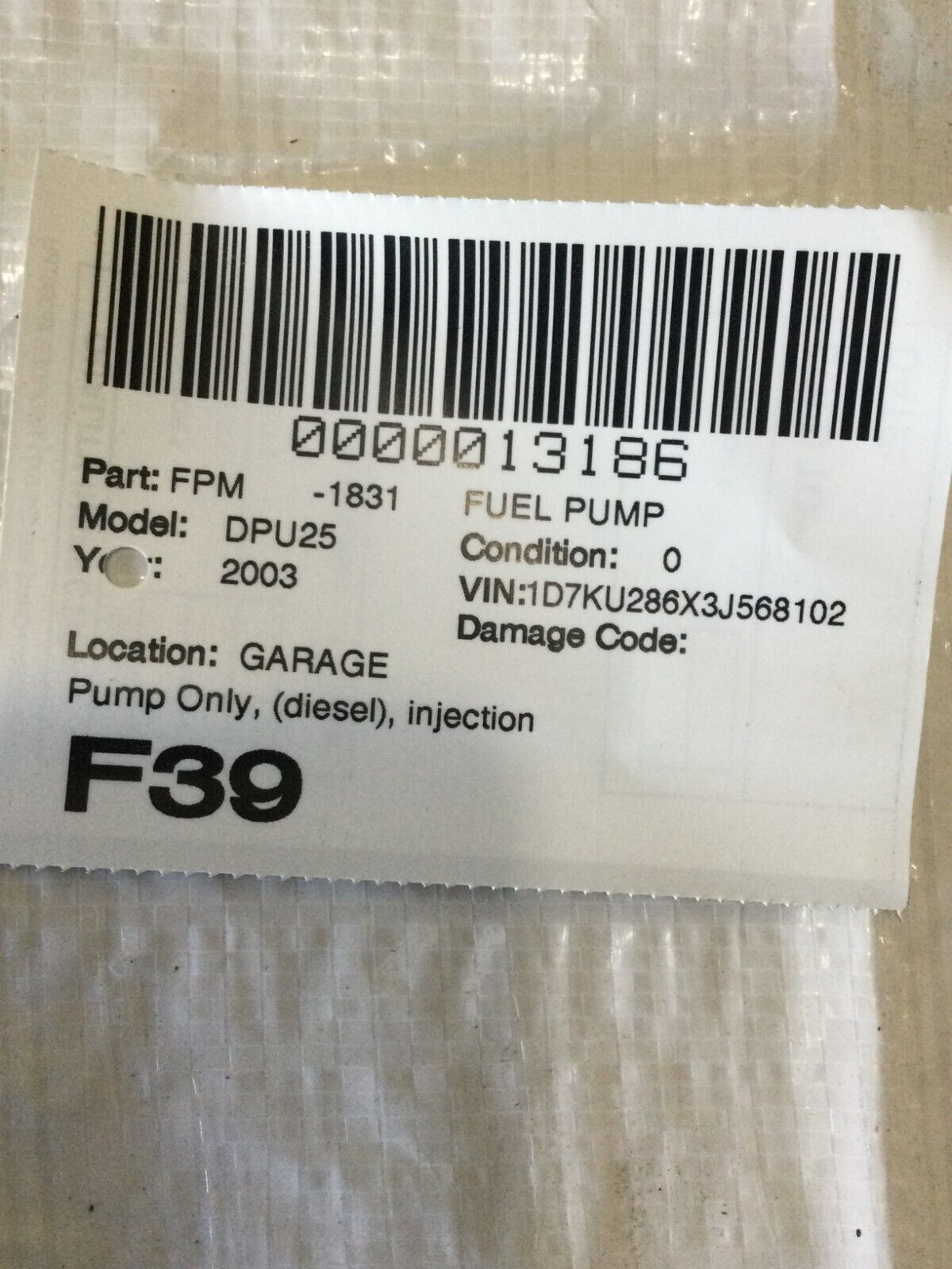 2003 Dodge Ram 2500 Fuel Injection Pump 5.9L OEM