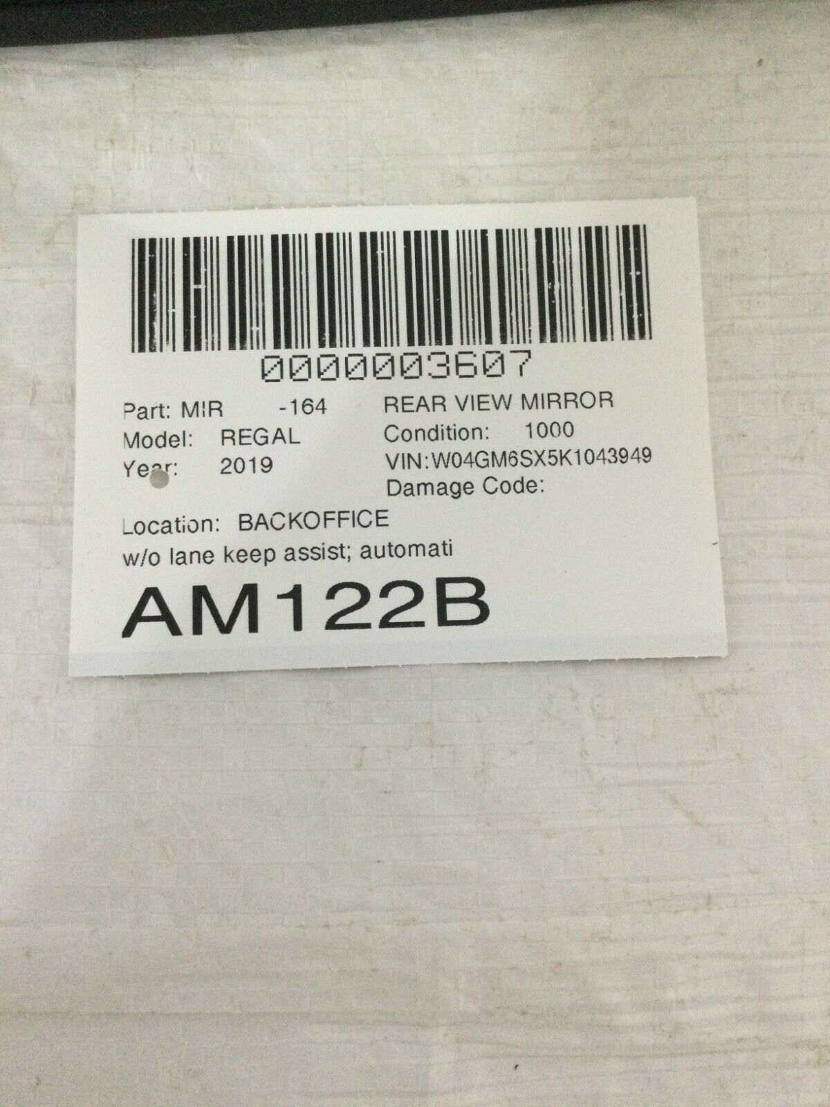 2019 Buick Regal Auto Dim Interior Rear View Mirror OEM 13581081