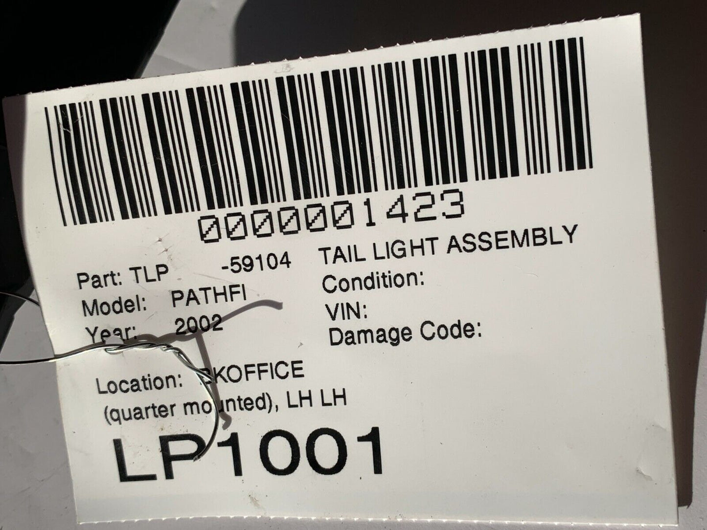 2002 Nissan Pathfinder Tail Light Lamp Rear Left Driver Side OEM LH