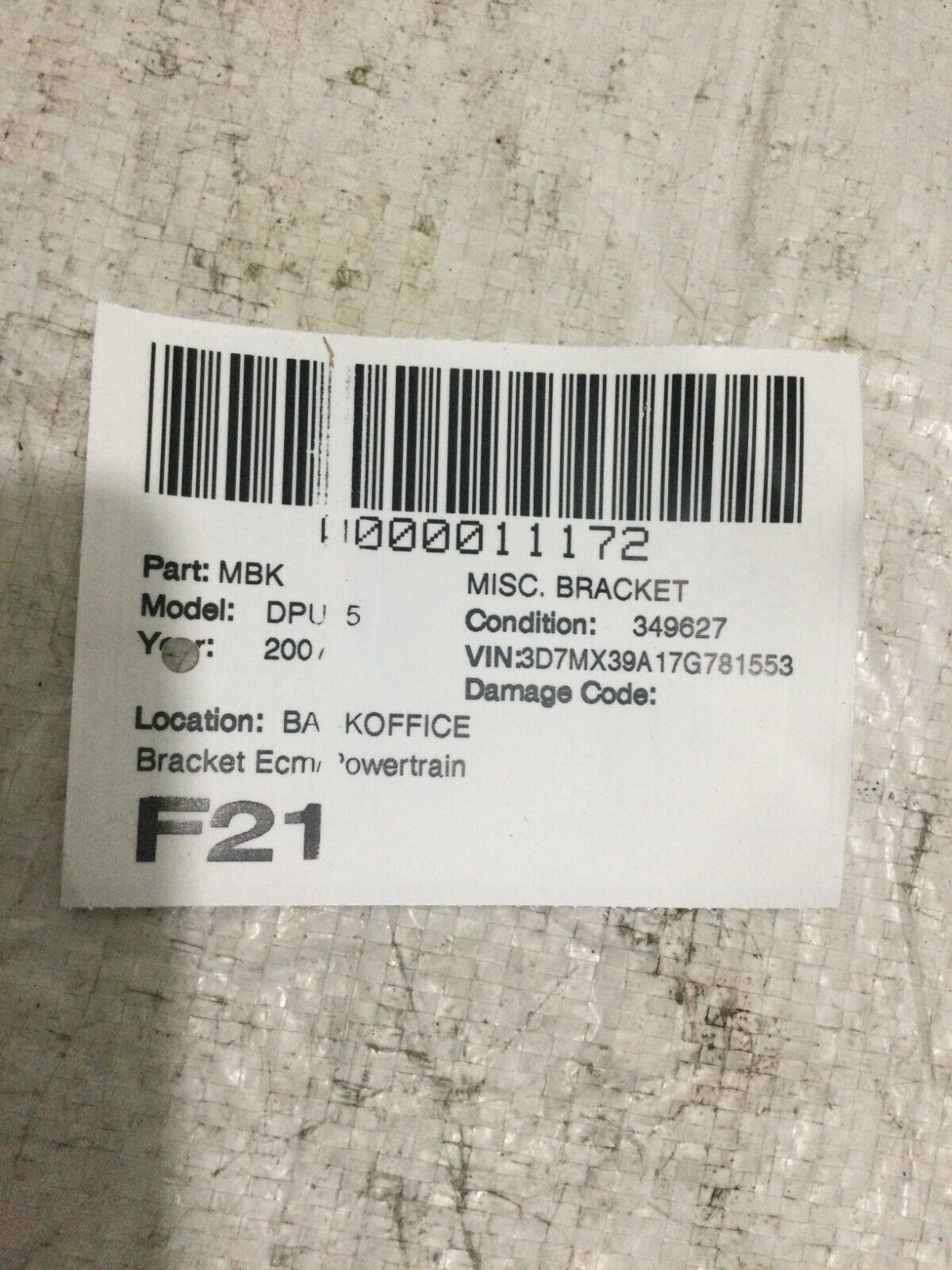 2007 Dodge Ram 3500 Electronic Control Module Mounting Bracket OEM 56028286AB