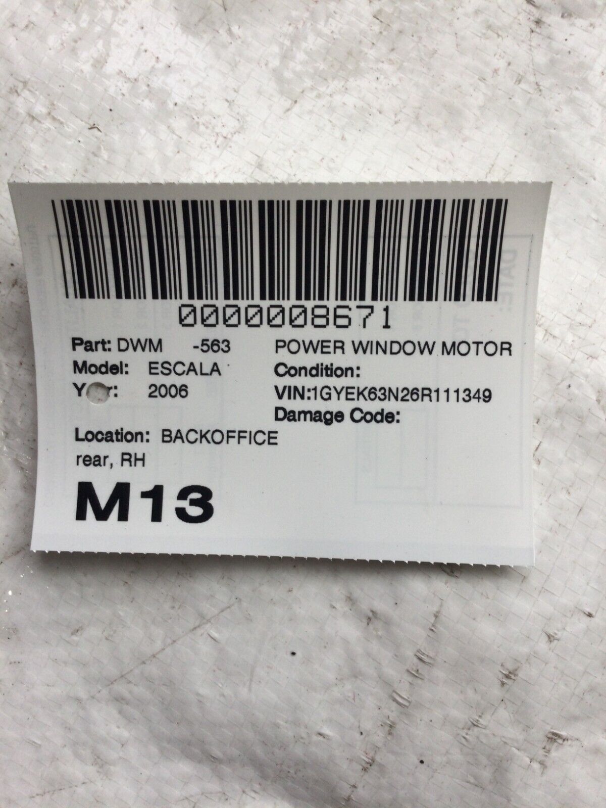 2006 Cadillac Escalade Rear Right Power Window Motor OEM