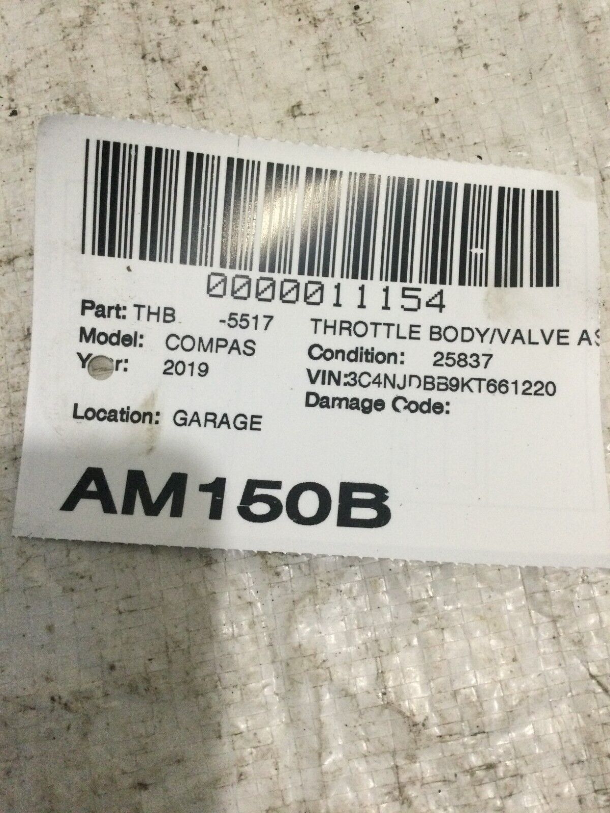 2017-2019 Jeep Compass Throttle Body Valve Assembly OEM 04891970AB