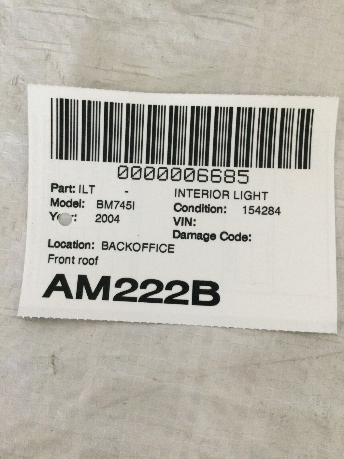 2004 BMW 745i E65/E66 Front Sunroof Interior Light 9379699 OEM