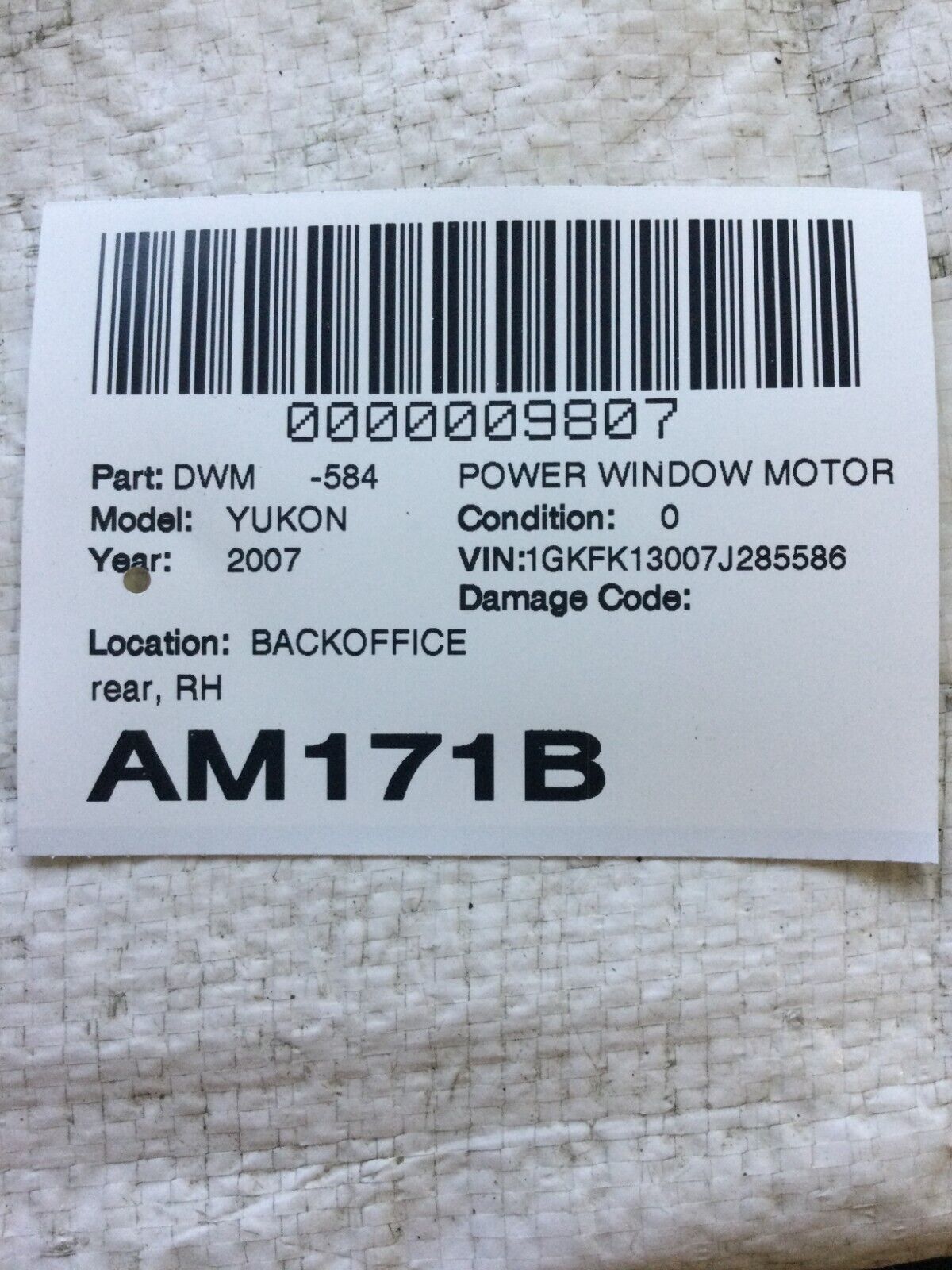 2007 GMC Yukon Rear Right Power Window Motor OEM