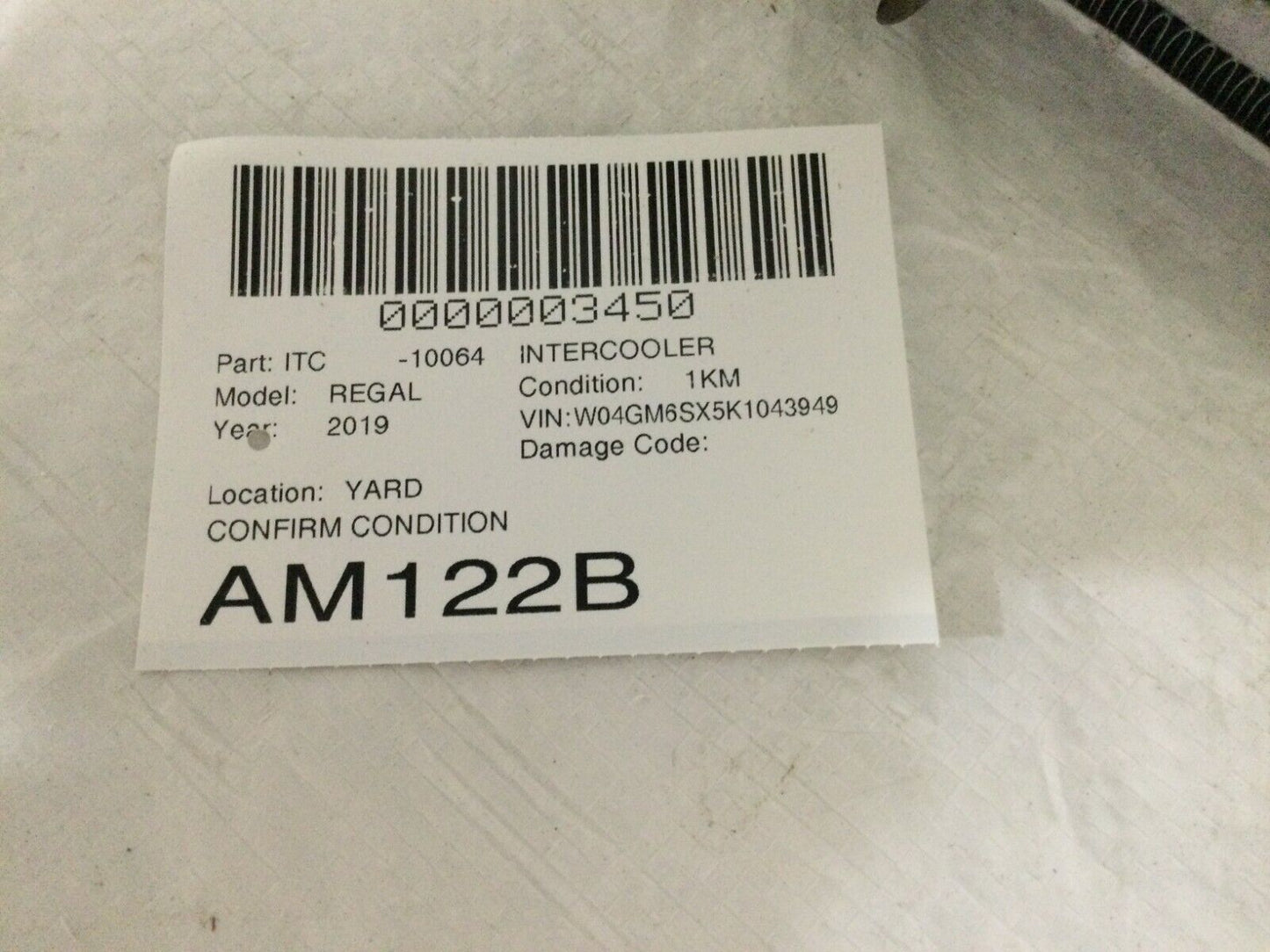 2019 Buick Regal Sportback Preferred II Intercooler Assembly 84208078 OEM 2.0L