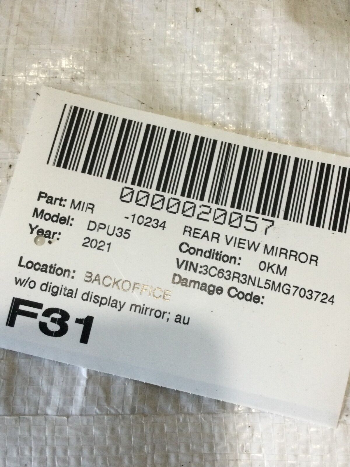 2021 Dodge Ram 3500 Auto Dim Interior Rear View Mirror OEM