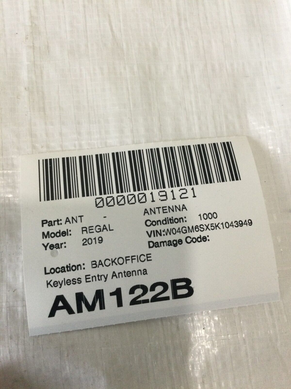 2019 Buick Regal Sportsback Keyless Entry Antenna OEM