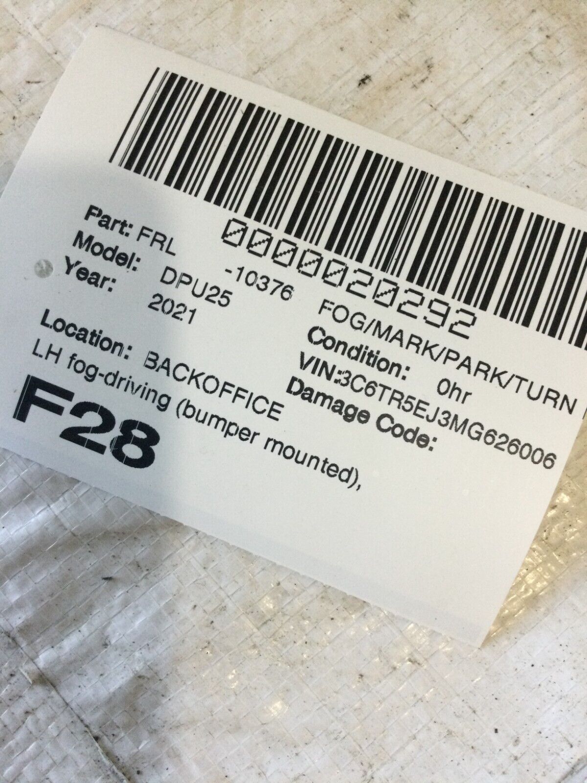 2021 RAM 2500 Left Side Fog LightW/ Mounte OEM