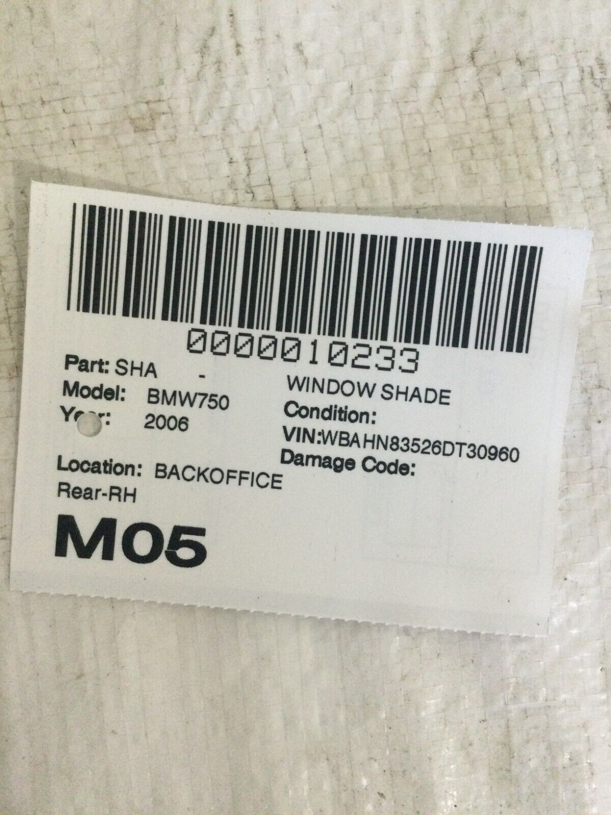 2006 BMW 750Li Rear Right Triangle Window Sun Shade OEM 8240520