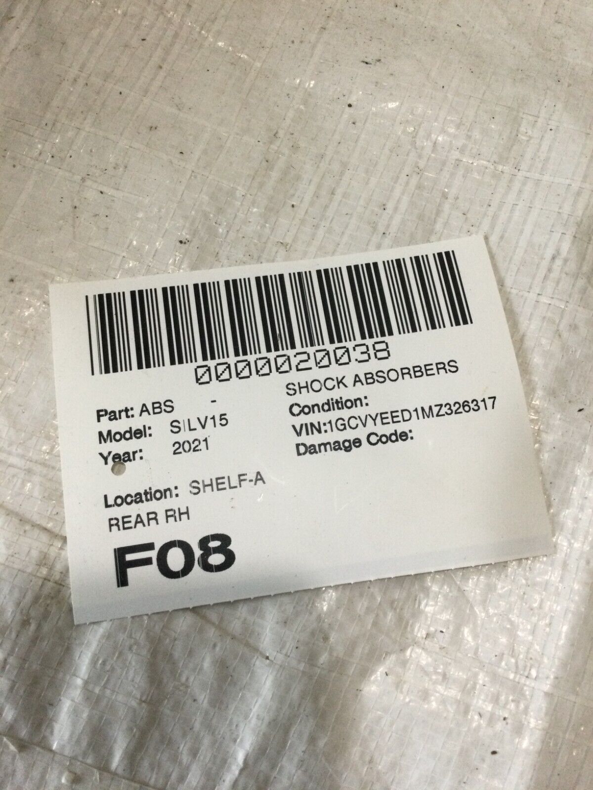 2021 Chevrolet Silverado 1500 Suspension Shock Absorber Rear Right OEM