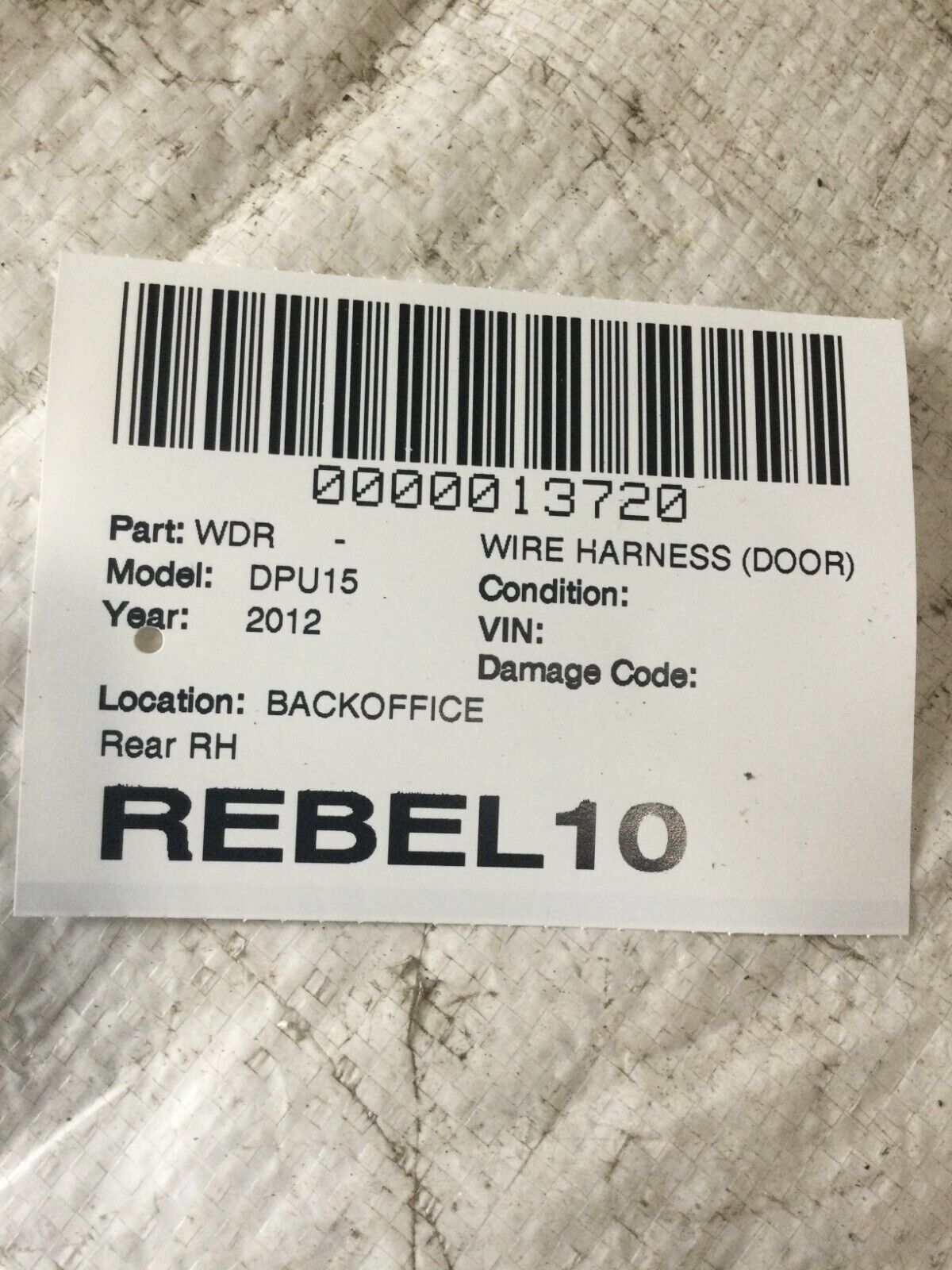 Rear Right Door Wiring Harness 2010-2012 Ram 1500 2500 3500 68053527AA CREW CAB