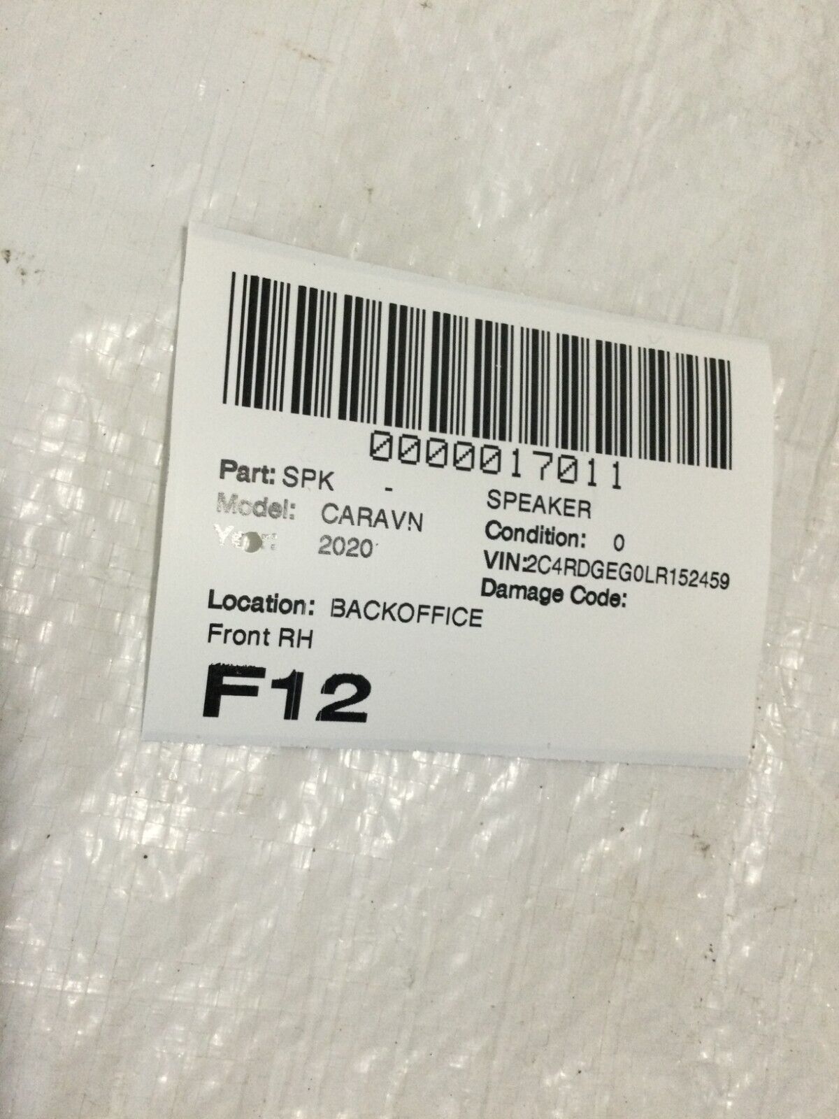 2020 Dodge Grand Caravan Front Right Door Speaker 05081669AC OEM