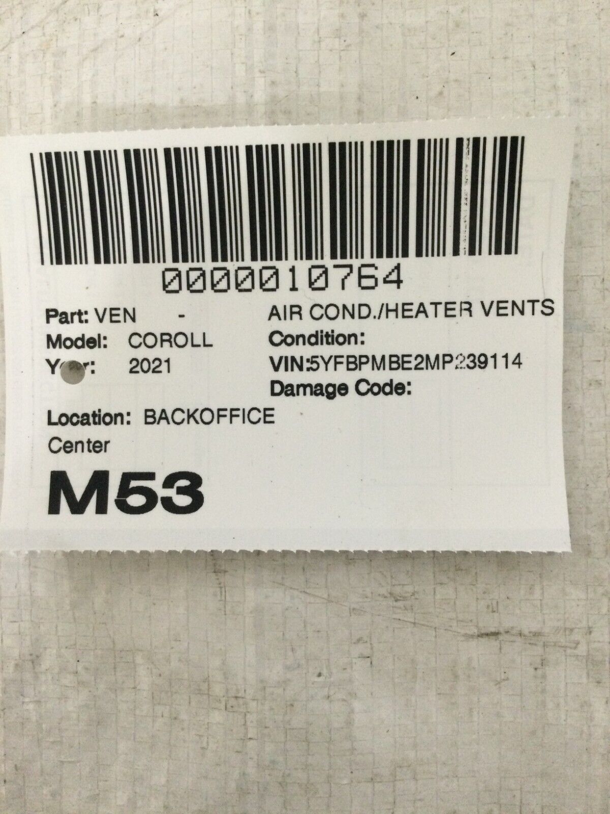 2019-2022 Toyota Corolla Center Dash Air Vent 55670-02780 OEM