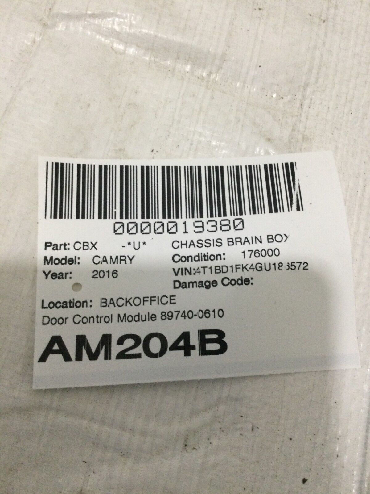 2016 Toyota Camry Smart Door Entry Control Module 89740-08010 OEM