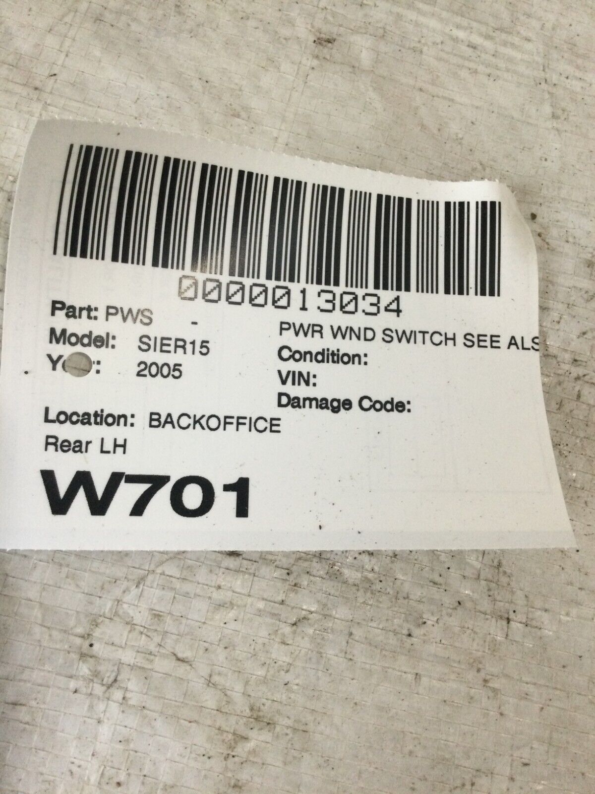 2003-2006 GMC Sierra 1500 Power Window Switch Rear Door LH Driver Side OEM