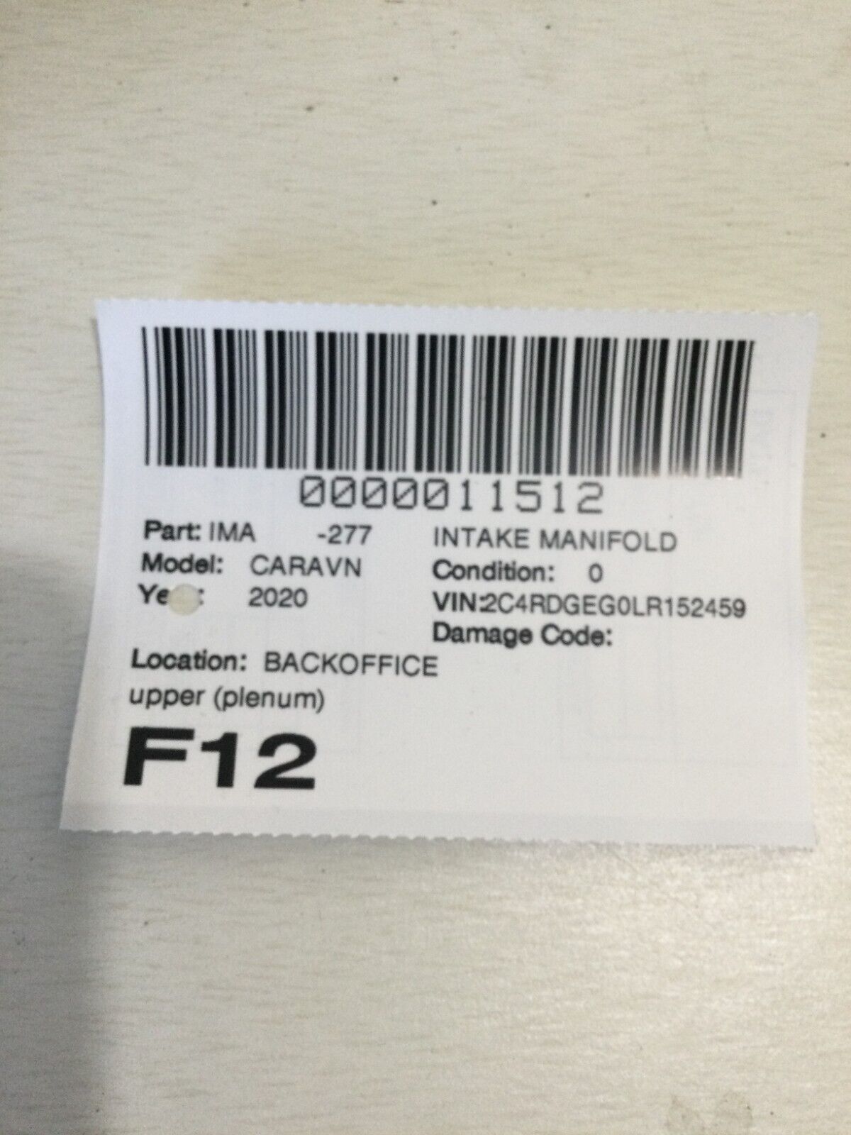 2020 Dodge Grand Caravan Air Intake Manifold Assembly W/ Throttle Body OEM