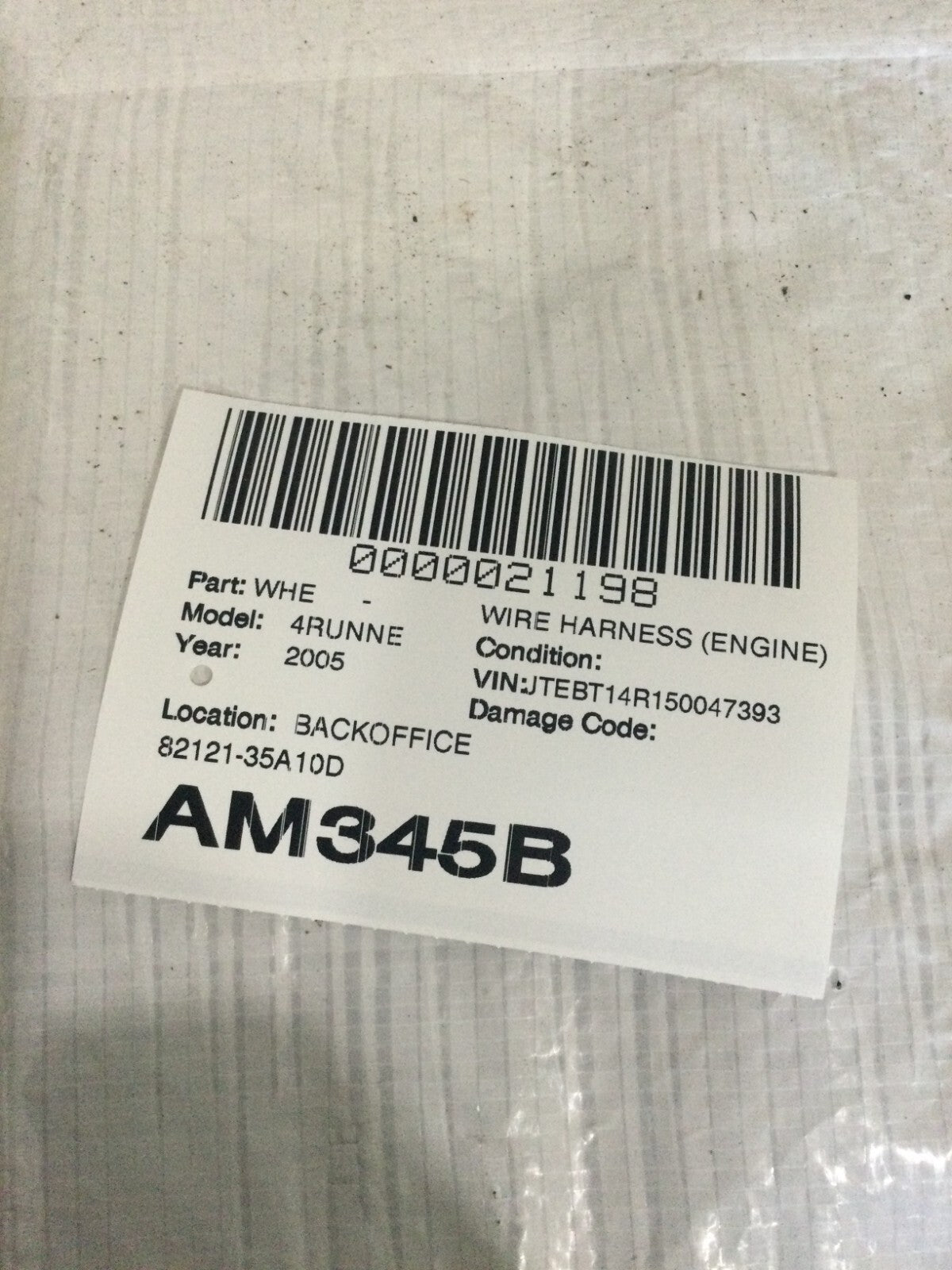 2005 Toyota 4Runner Engine Wiring Harness OEM 82121-35A10D