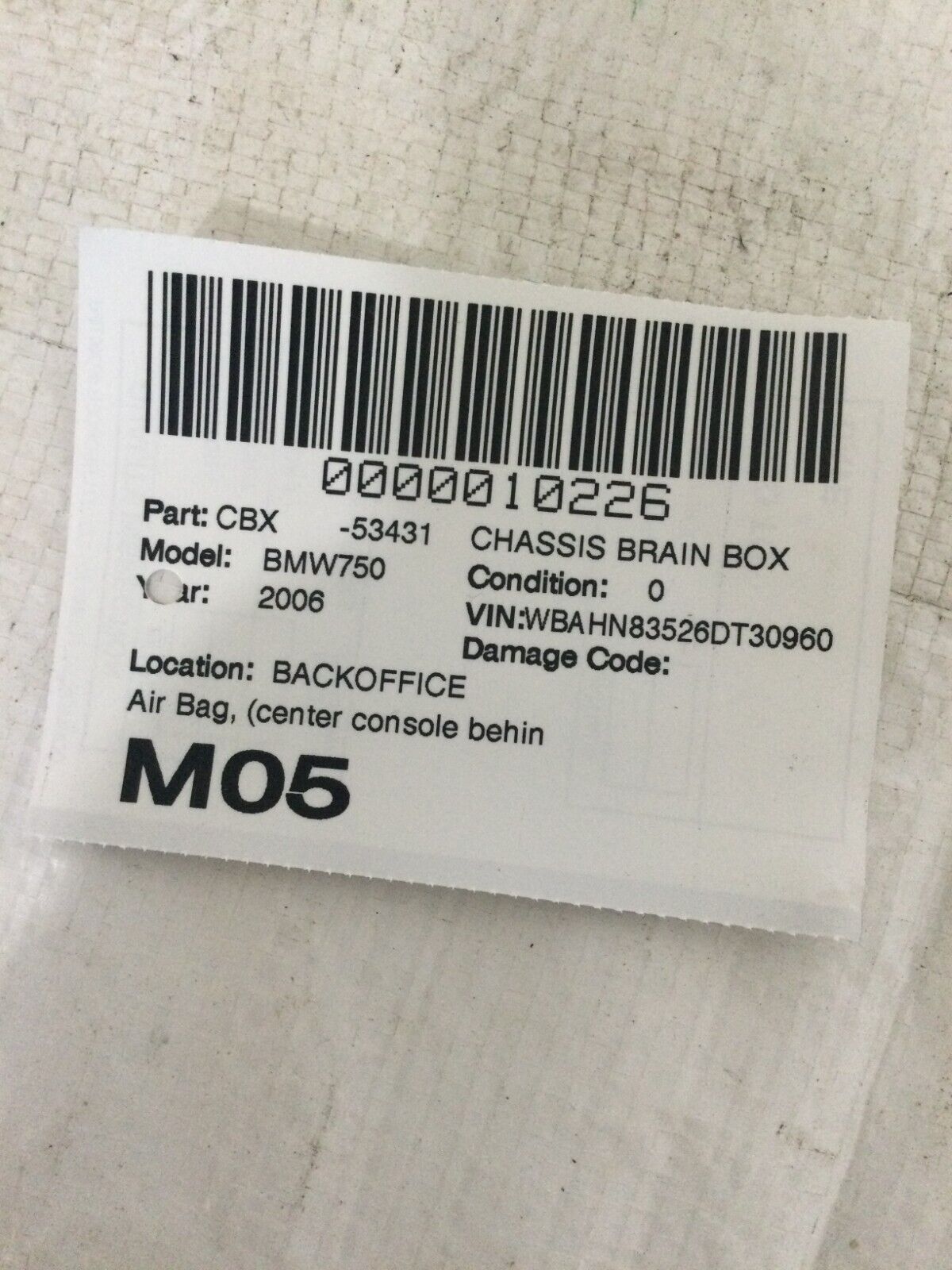 2006 BMW 750LI SRS Control Module 532238806 OEM