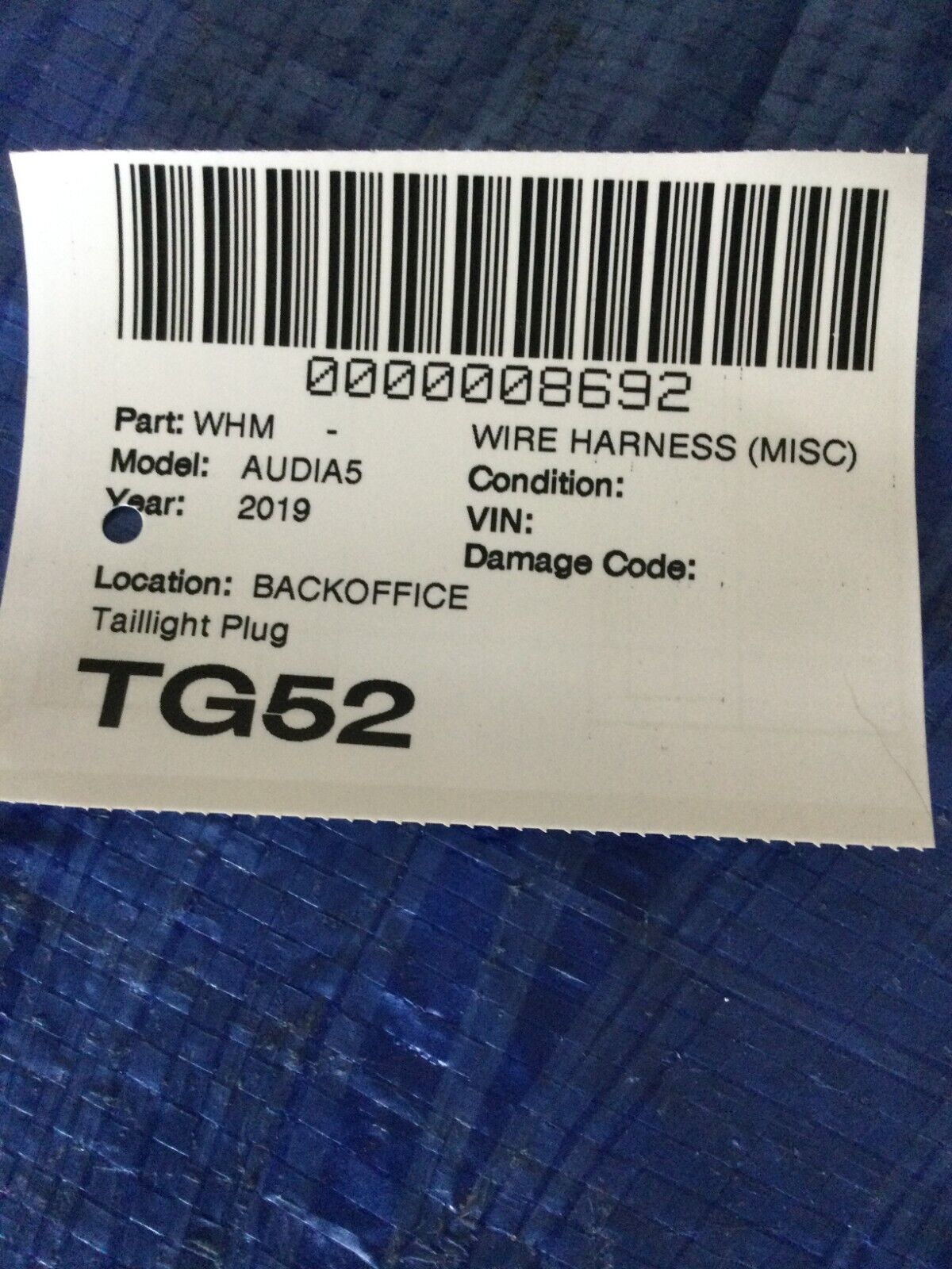 2019 Audi A5 Tail Light Plug OEM