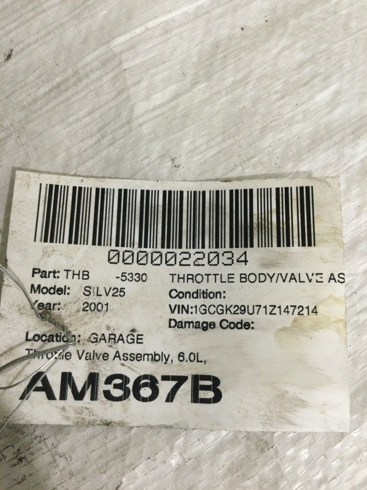 2001 Chevrolet Silverado 1500 Throttle Body Valve Assembly OEM