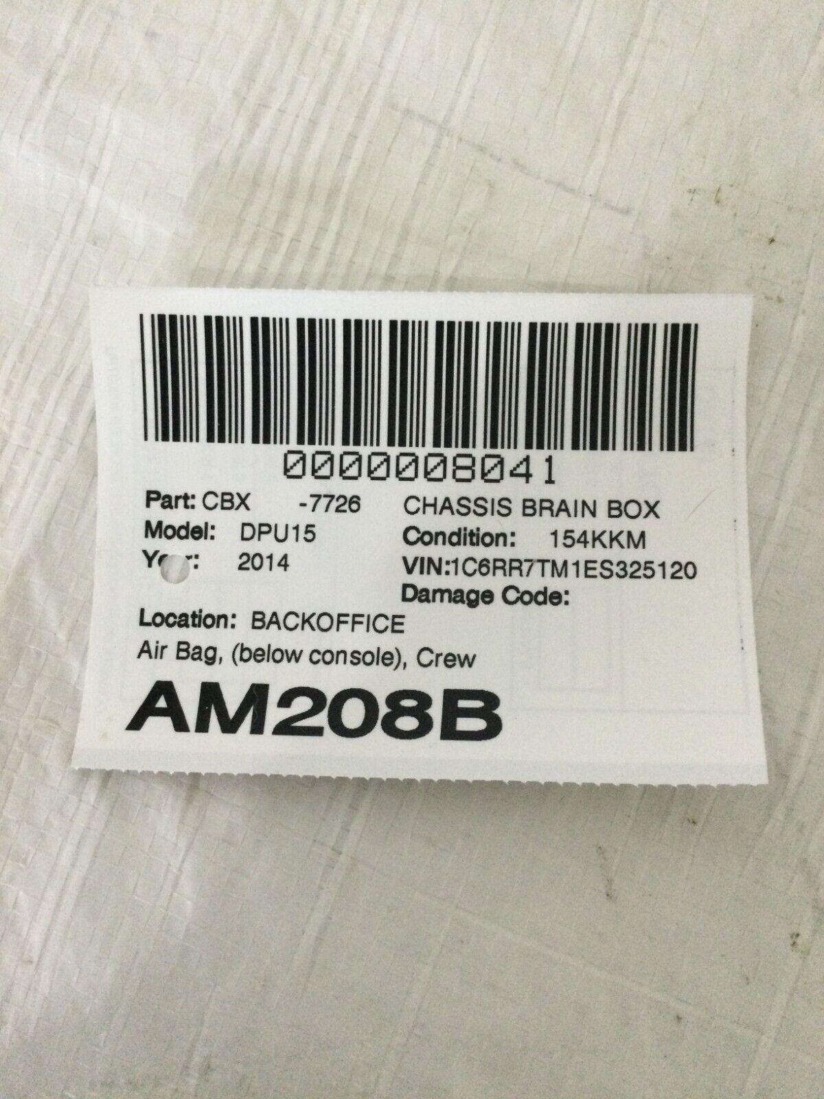 SRS Control Module 2014 Ram 1500 Pickup P68085881AG OEM