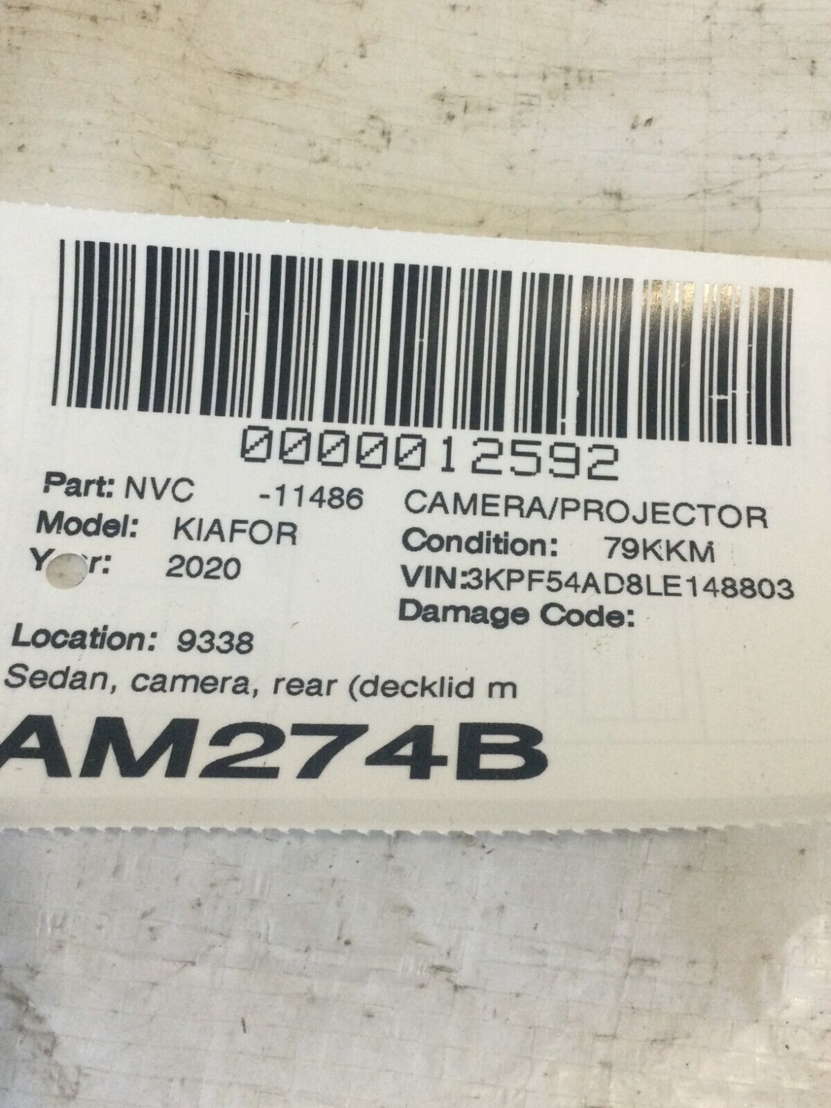 2020 Kia Forte Sedan Decklid Rear Camera OEM