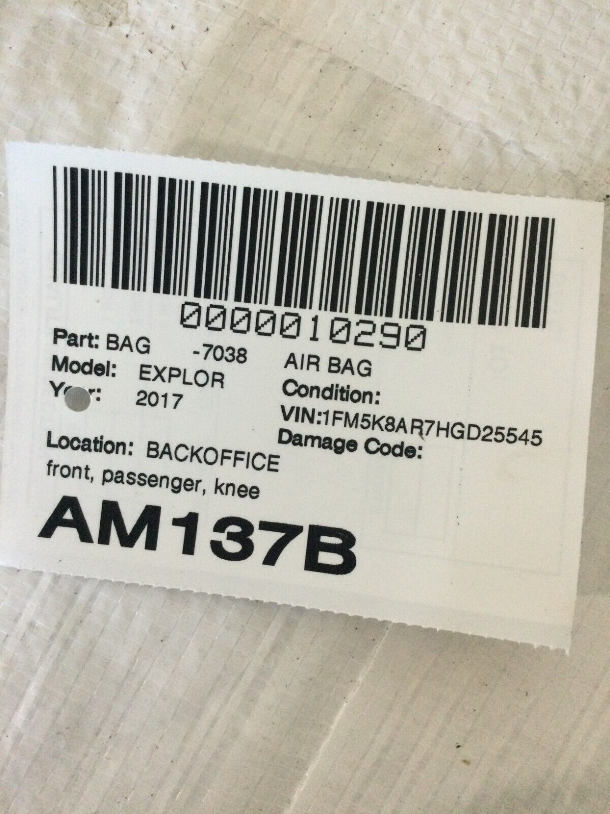 Front Passenger Knee SRS DB5378045J76AE OEM 13 14 15 16 17 18 19 Ford Explorer