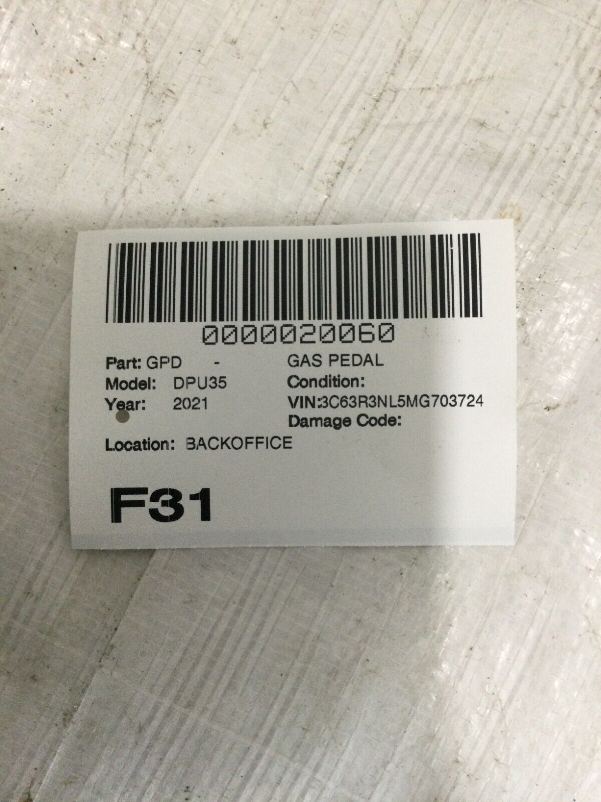 2021 RAM 3500 Accelerator Gas Pedal Assembly 53034160AE OEM