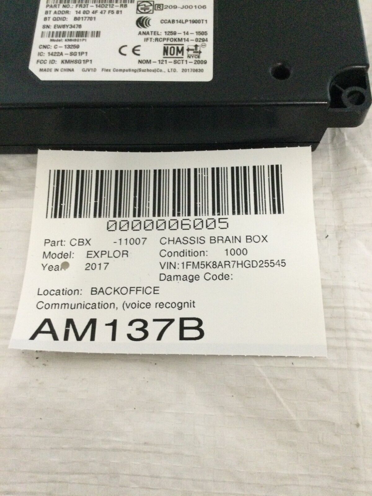 2016-2017 Ford Explorer Communication Voice Recognition Module OEM FR3T14D212RB