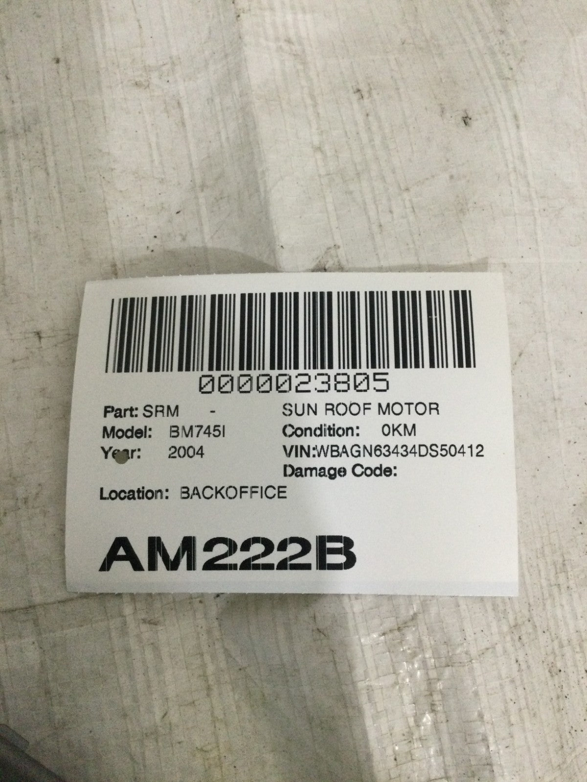 2004 BMW 745I Sun Roof Motor OEM