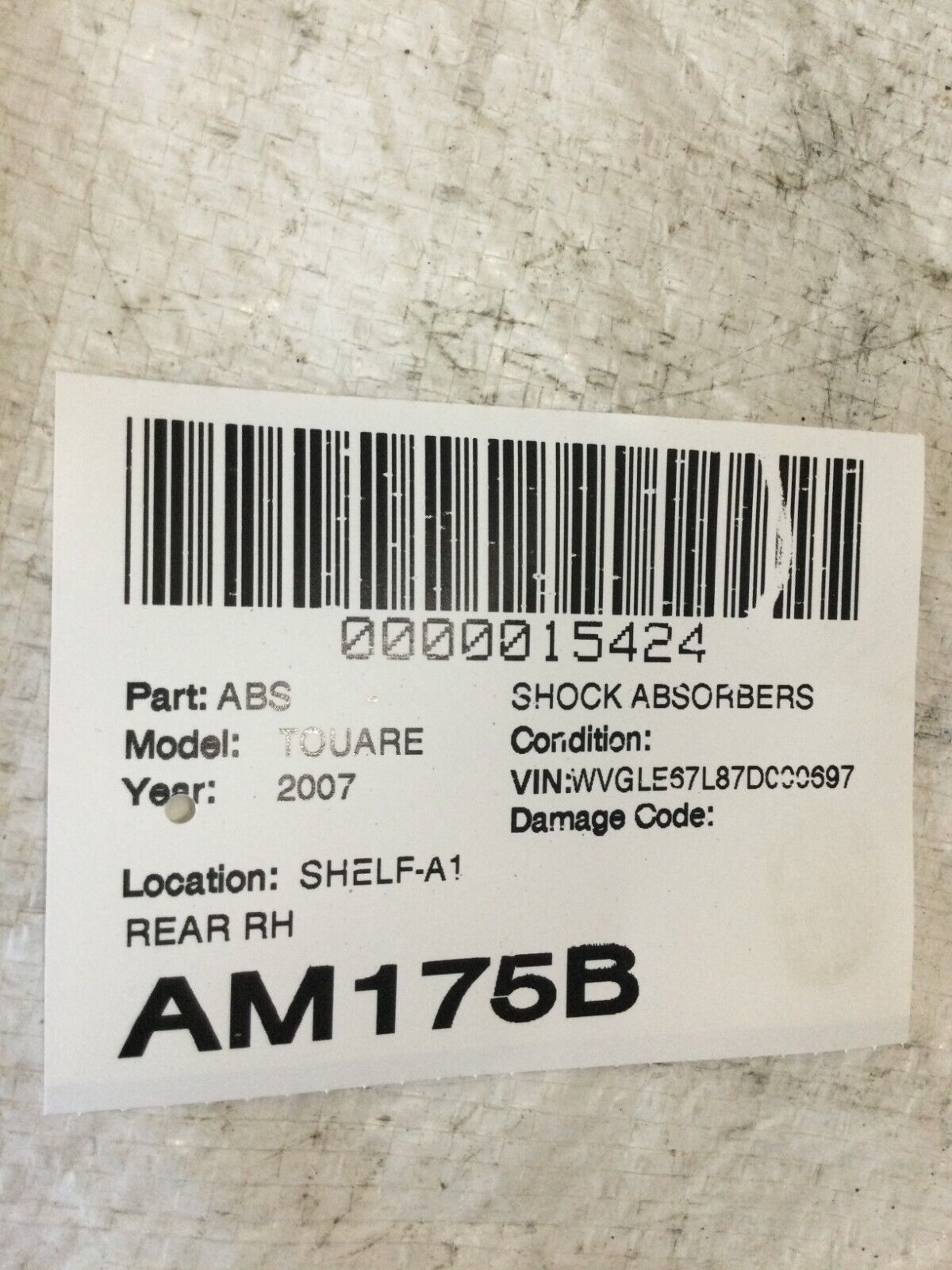 2007 Volkswagen Touareg Rear Right Shock Absorber 7L6512022E OEM