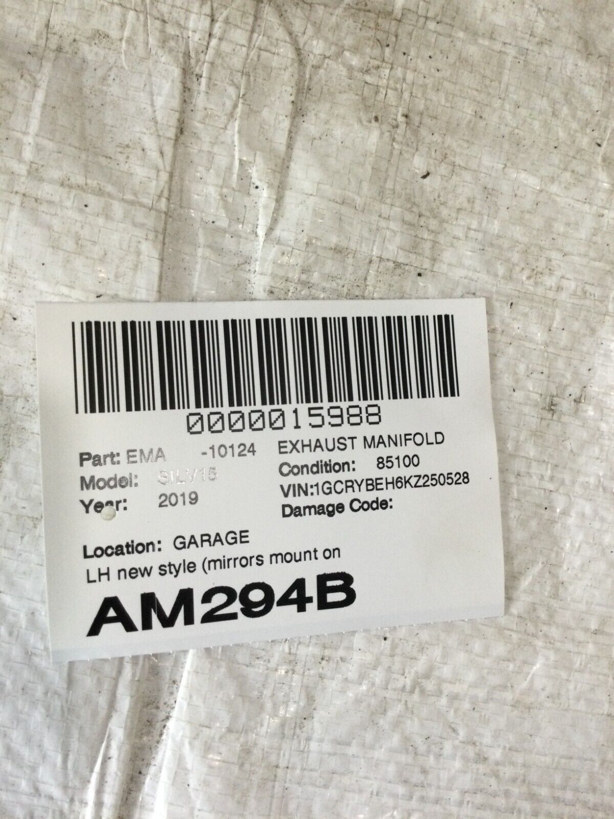 2019 Chevrolet Silverado 1500 Left Side Engine Exhaust Manifold OEM