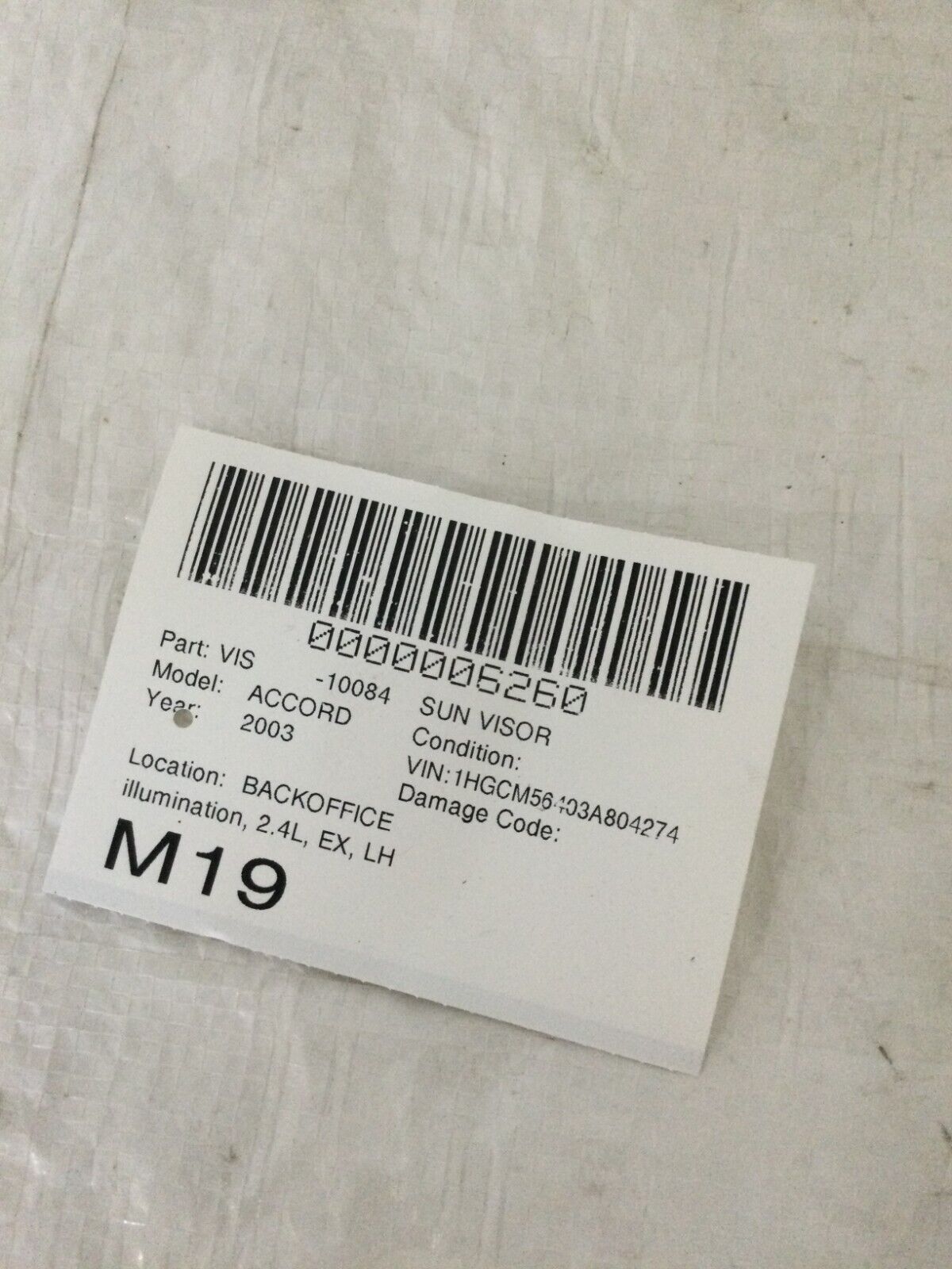 2003-2005 Honda Accord Sun Visor Left Driver Side OEM LH Illuminated.