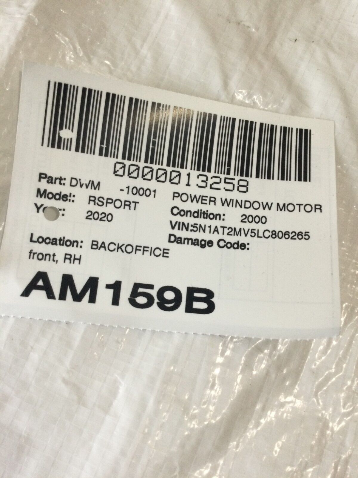 2020 Nissan Rogue Front Right Power Window Regulator Motor OEM