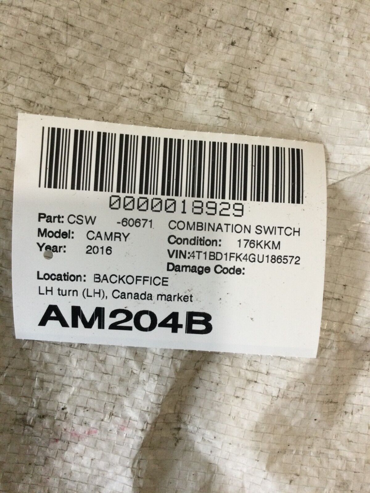 2016 Toyota Camry Steering Column Combination Switch OEM