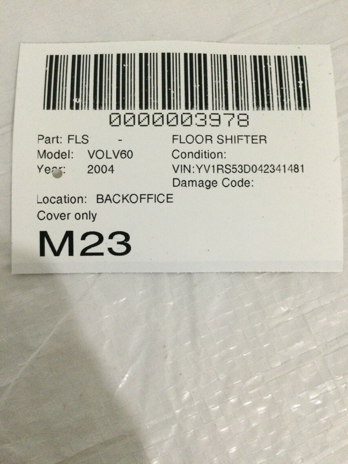 2004 Volvo S60 Parking Brake Lever Cover 9184820 OEM