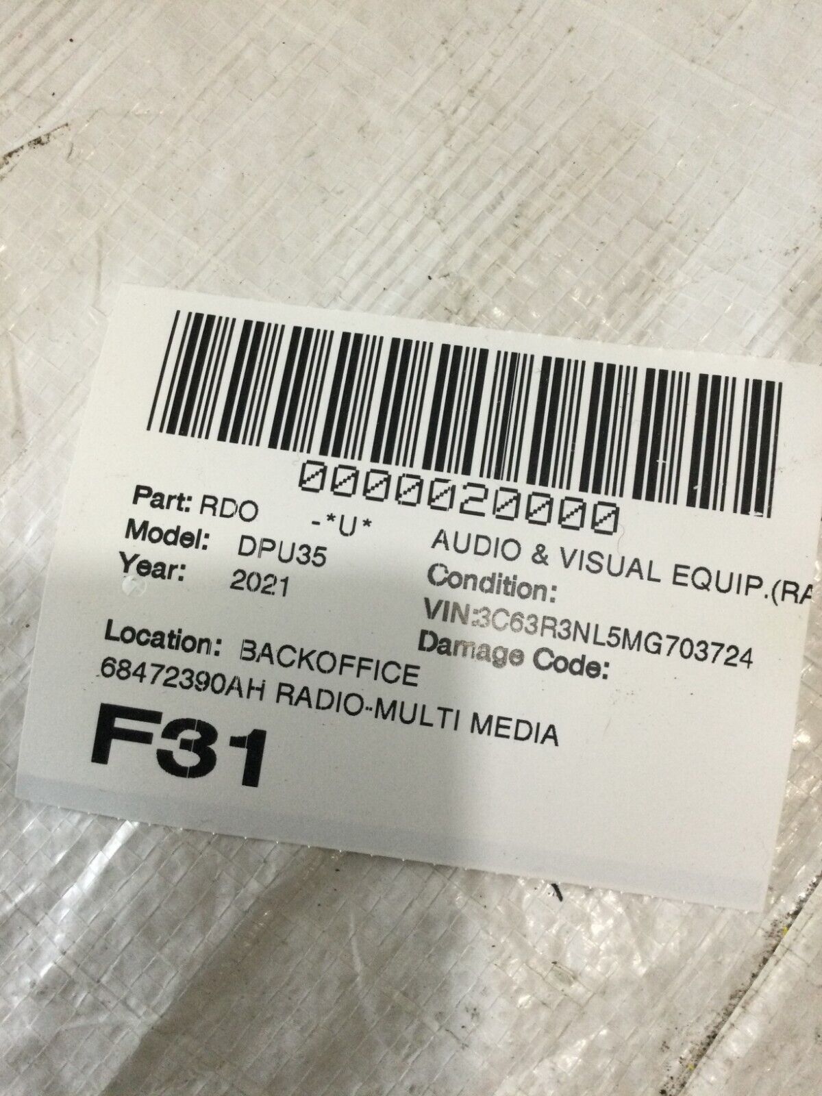 2021 RAM 3500 Multimedia Radio Control Module OEM