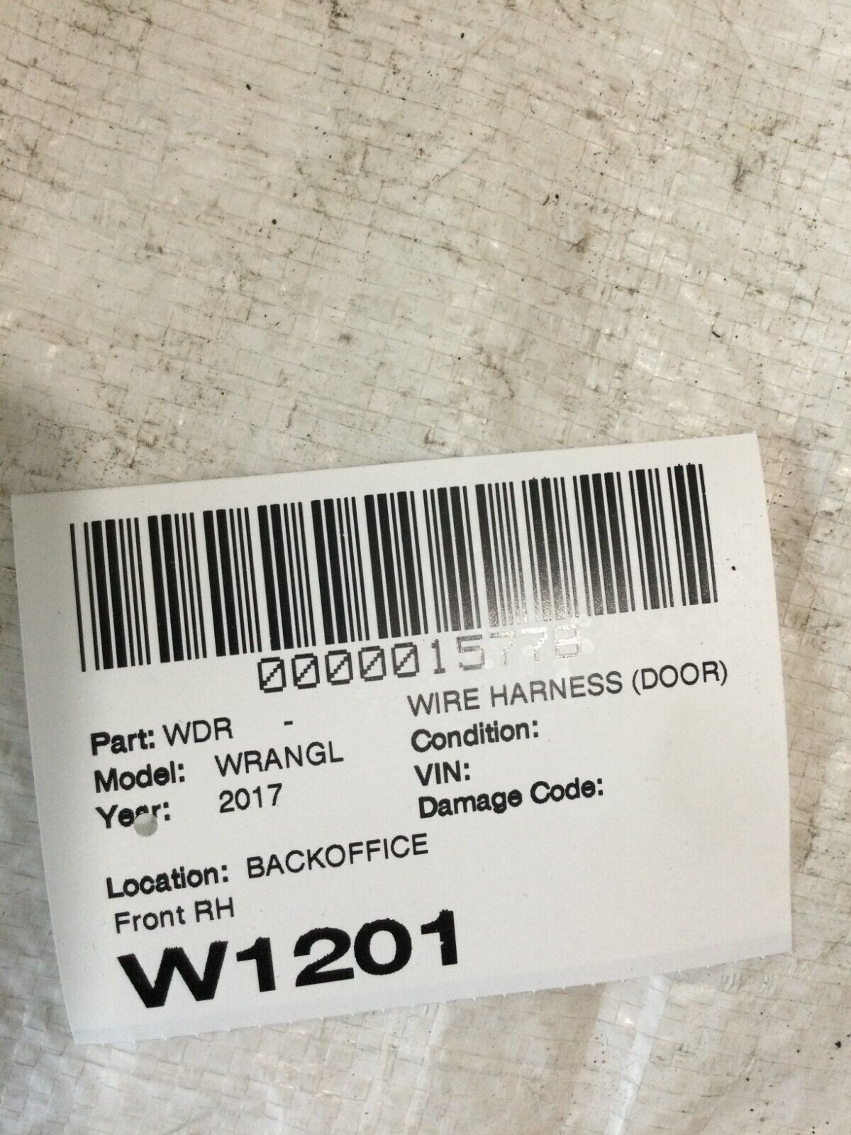 2017 Jeep Wrangler Front Right Door Wiring Harness OEM 68244616AA