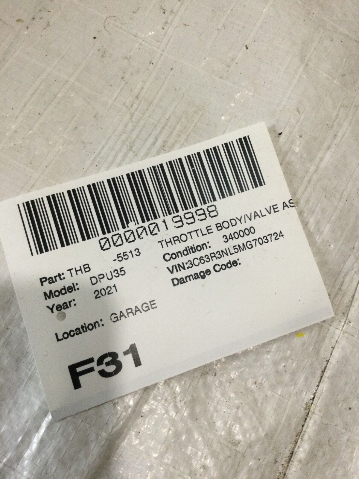 2021 RAM 3500 Throttle Body Valve Assembly OEM