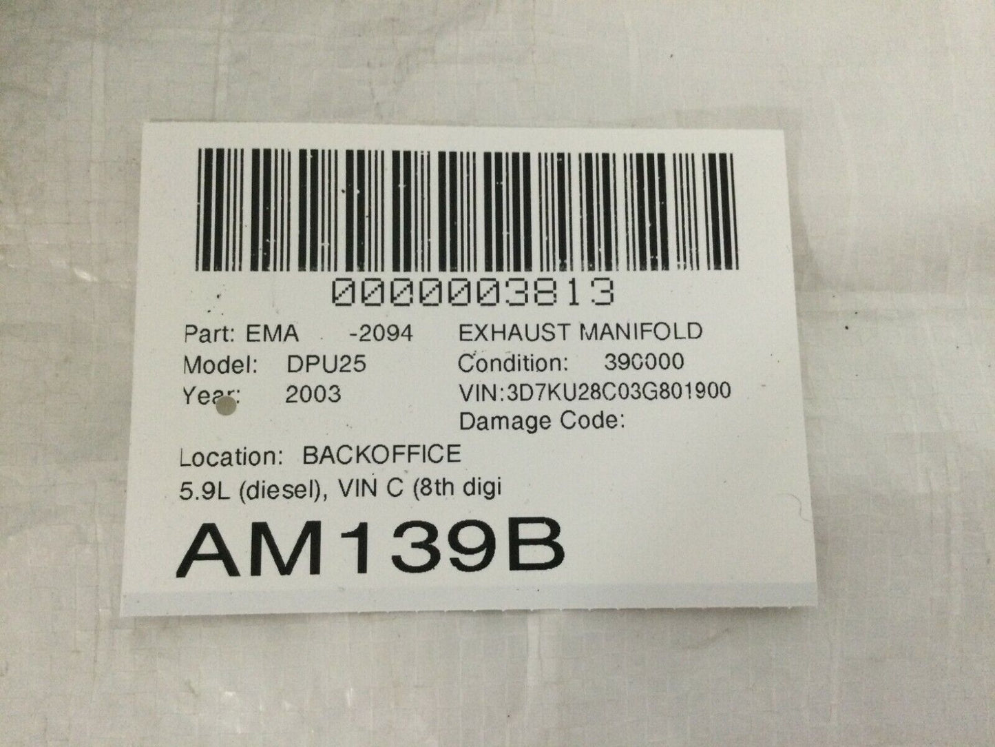 2003-2004 Dodge Ram 2500 5.9L Turbo Diesel Exhaust Manifold OEM